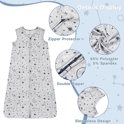 Image of DaysU Baby Sleep Sack 12-18 Months Stretchy, Baby Boy Wearable Blanket 2-Way Zipper TOG 0.5, Breathable Lightweight Baby Sleeping Bag 2 Pack, Space & Forest, Large