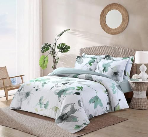 Majestic Giftware Madison Linen 4 Pcs 48" Twin Size Bedding Set (BL104-48T-4pcs) Summer Breeze - Emerald 300 TC 100% Cotton Sateen Durable & Washable | 1 Fitted Sheet, 1 Duvet, 2 Pillowcases