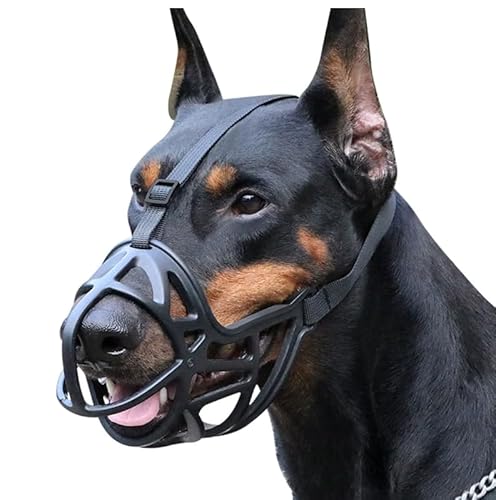 犬の口輪 犬用口輪 ソフトシリコン製バスケット 調節可能 小型犬 中型犬 大型犬用 赤 黒 グレー 複数サイズ(Black,XL/40-60kg/35-40cm)