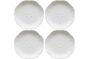 Sizikato Elegant White Porcelain Bread Plate, Lace Embossed, Set of 4