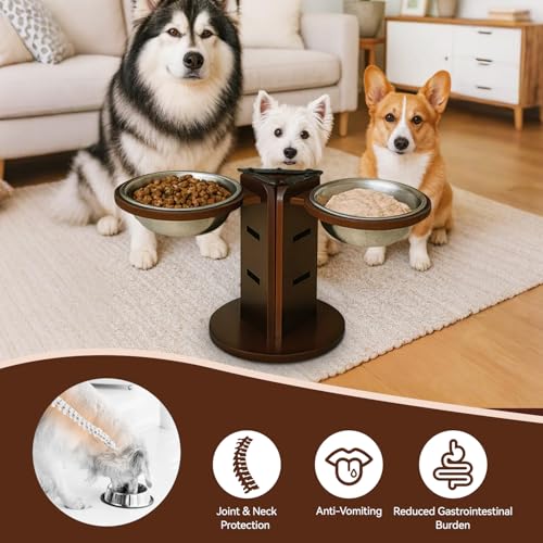Hundenapf Erhöhte Fressnapfe Höhenverstellbar Futternapf für Hunde 3-Stufig Hundebar Verstellbar 3-Seitiger Design-Ständer 3 Edelstahlnäpfe 650 ml Futterstation Rutschfester Boden für Mehrheit Hunde