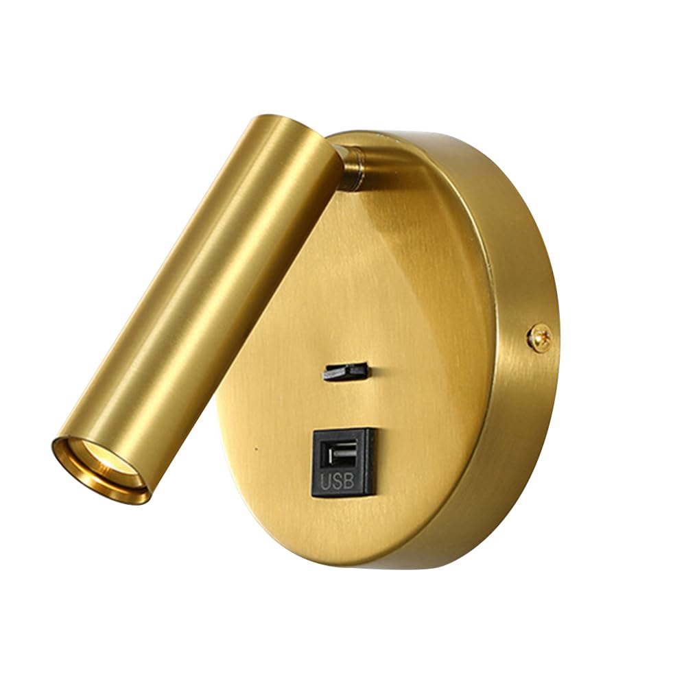 Mjsdjof Round Wall Mount Bedside Reading Light with 5V 1A USB Output Port, Modern Minimalist 3W LED Bed Wall Lamp Adjustable Headboard Sconces for Living Room Hallway - 3000K