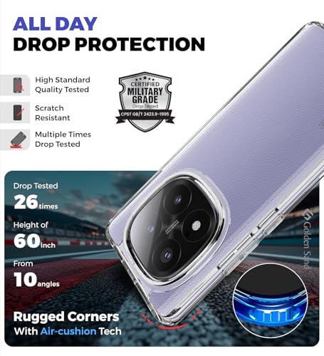 Image of Golden Sand for Poco X7 5G, Redmi Note 14 Pro Plus 5G, Redmi Note 14 Pro 5G Back Case - Ice Crystal Hybrid Shockproof Back Cover, Transparent PC Military Grade TPU, Crystal Clear