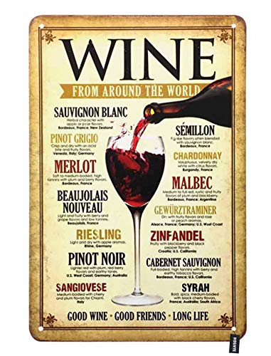 wine around the world tin sign - HOSNYE Wine from Around The World Tin Sign Vintage Poster Advertised Pattern Vintage Metal Tin Signs for Men Women Wall Art Decor for Home Bars Clubs Cafes 8x12 Inch