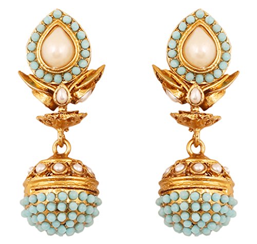 Touchstone Indian Bollywood Pretty Spherical Drum Shape Studded Look Designer Jewelry Chandelier Jhumki Earrings For Women.