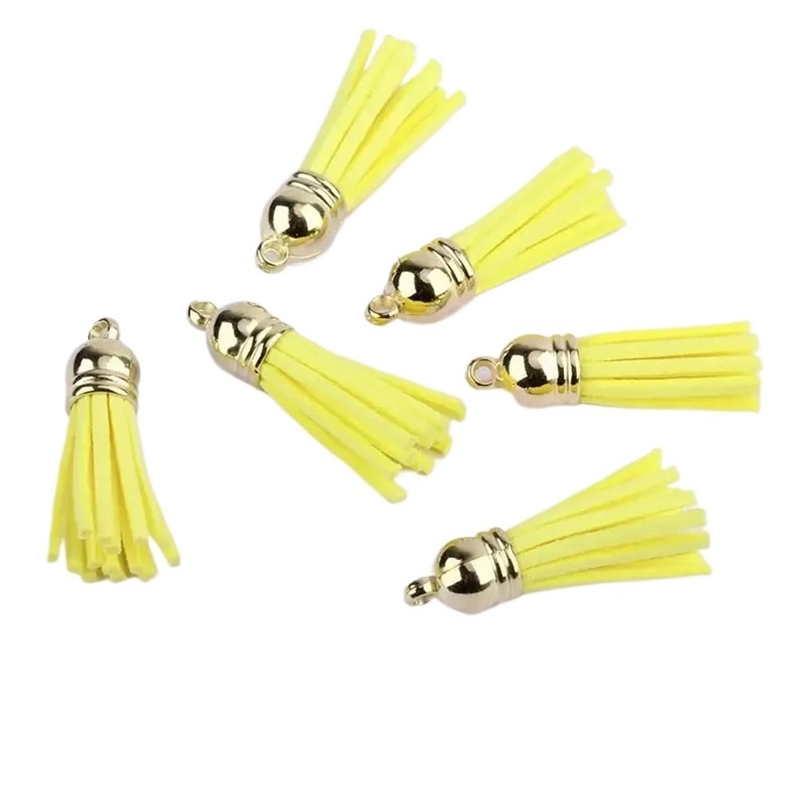 Mini Tassels 50Pcs Keychain Tassels Bulk Leather Tassels for Jewelry Making Colored Suede Tassel Pendant Keychain Accessory Craft Making for Crafts(Yellow)