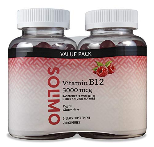 Amazon Brand - Solimo Vitamin B12 3000 mcg - Normal Energy Production and Metabolism, Immune System Support* - 100 Gummies, Pack of 2 (2 Gummies per serving)