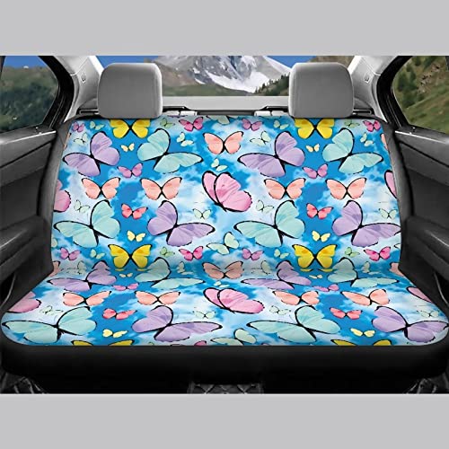 Image of Blue Butterfly Print Automotive Seat Cover Full Set Custom Front Back Seat Cover Easy Install Soft Breathable Universal Car Seat Protector for Women Men Fitted Car Interior Accessories for Trucks