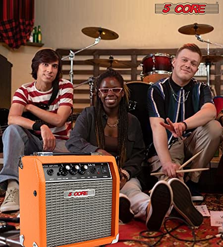 5 Core Electric Guitar Amp 10 Watt Amplifier Built In Speaker Headphone Jack And Aux Input Includes Bass Treble Volume And Drive – Orange Ga 10 Org #TOP4