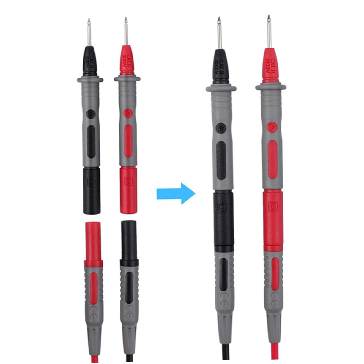 SOLUSTRE Kit de Cables del Multímetro Pinzas de Cocodrilo y Conectores Banana para Prueba Eléctrica Profesional en Automoción E Industria