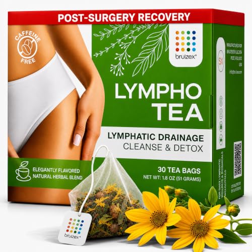 Bruizex Lymphatic Cleanse & Detox Herbal Tea- Lymphatic Drainage & Bloating Relief | Water Retention | Ginger Blend for Post Surgery Recovery | Liposuction Tummy Tuck Lipedema & Lymphedema- 30-Pack