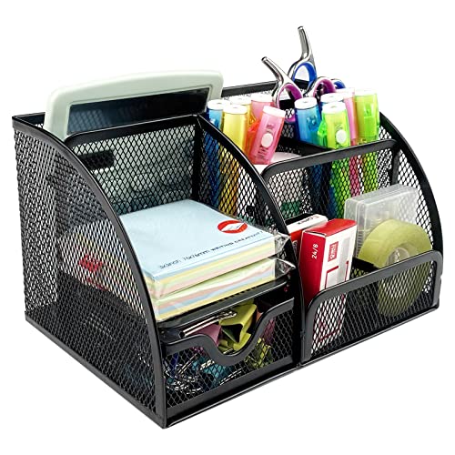Fousenuk Organizador Escritorio Negro, Organizador de Escritorio Malla Metálica con Cajón y Portalápices, Organizador de Oficina con 7 Compartimentos para Oficina, Hogar, Escuela, Aula Fousenuk Organizador Escritorio Negro, Organizador de Escritorio Malla Metálica con Cajón y Portalápices, Organizador de Oficina con 7 Compartimentos para Oficina, Hogar, Escuela, Aula