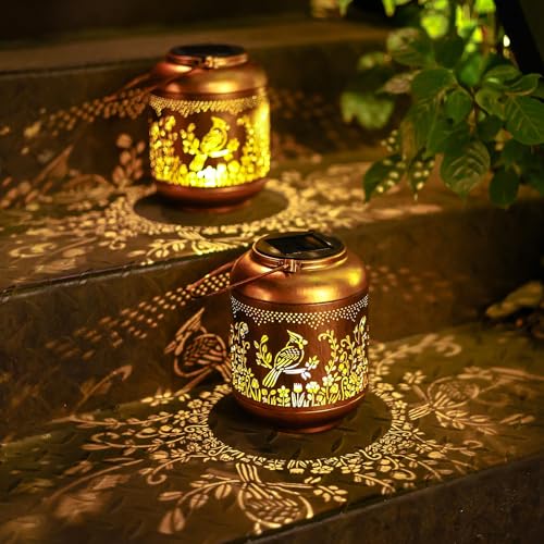 2Pack Cardinal Solar Lanterns Outdoor Hanging Waterproof Garden Decor Metal