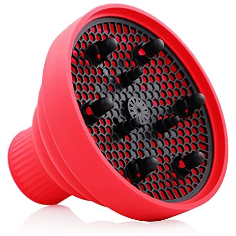Blow Dryer Diffuser for Travel, Kimqi Collapsible Foldable Hair Diffuser for Natural Wavy Hair, Lightweight Folding Diffuser Attachment for Dryers Nozzle 1.5 to 2 Inches, Red Cover