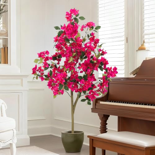 Image of ARICK DECOR 5Ft Artificial Bougainvillea Tree with Pot | Realistic Faux Pink Flowering Plant | Large Silk Flower Tree for Living Room, Home, Office & Indoor Decor | 5 Feet Tall Floor Plant (Pink)