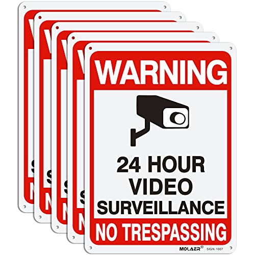 Video Surveillance Sign, MOLAER 5-Pack No Trespassing Signs, 10