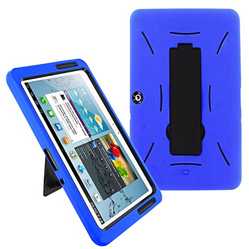 Galaxy Tab 2 10.1 Case KIQ (TM) Heavy Duty Hybrid Silicone Skin Hard Plastic Case Cover w/ Kick Stand for Samsung Galaxy Tab 2 10.1 P5100 (Black / Blue)