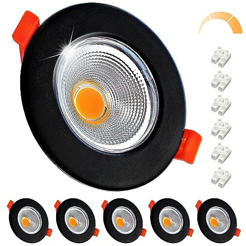 Wondlumi LED Recessed Ceiling Lights Dimmable, 10W 850lm Warm White 3000K Spotlights Ultra Slim LED Downlights for Ceiling, Round Matte Black led Spot Lights for Bedroom, Living Room, Kitchen, 6 Pack