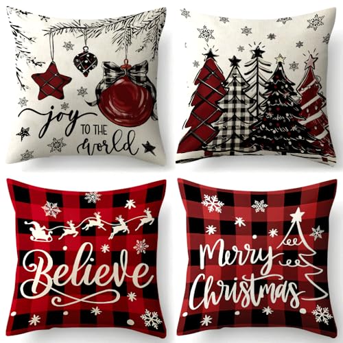Dazhtu Kissenbezug Weihnachten, 4er Set Leinen Weihnachtskissen, 45x45...
