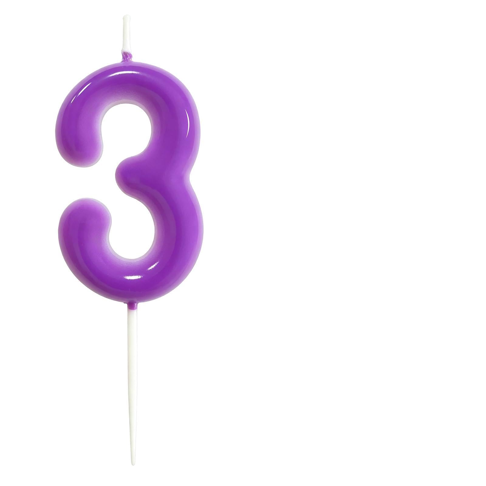 Purple Birthday Number 3 Candles Happy Birthday Cake Topper Number Candles for Birthday Party Decorations Wedding Anniversary Celebration Party Supplies
