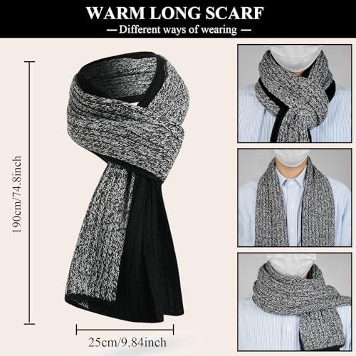 Men's Winter Hat Scarf Gloves Set, 3 PCS Warm Beanie Long Scarf Fleece Lined Touchscreen Gloves for Cold Weather - Image 5