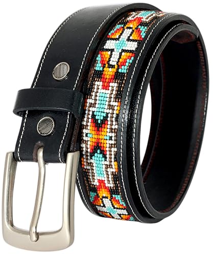 Black Genuine Leather Beaded Belt For Men/Women, Gift Leather Bead Belt.
