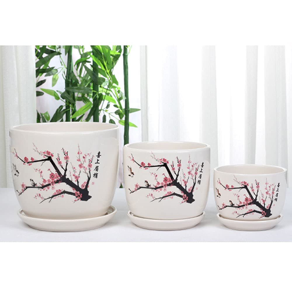 Ceramiczne doniczki do roślin i donice wewnątrz na zewnątrz. kwiatów w stylu chińskim z motywem kwitnącej śliwki. Doniczki sukulenty bonsai(D 22CM)