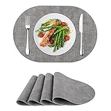 Placemats Set of 4, Faux Leather Place Mats Heat Resistant Washable Table Mats for Outdoor Dinner Kitchen, Gray