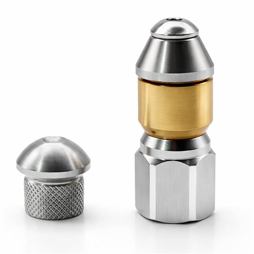 Lanza Karcher Boquilla de Agua de Alta Presion para Limpieza de Tuberias y Alcantarillado Rigida y Giratoria Acero Inoxidable y Laton Compatible con Conector G 1/8" IG