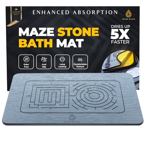 MAZE OASIS Stone Bath Mat - Instant-Drying Diatomaceous Earth Bath Mat with Scientific Pattern - Super Absorbent Non-Slip - Quick Dry Stone Bath Mats for Bathroom, Kitchen - 23.6 x 15.3 in - 1pc
