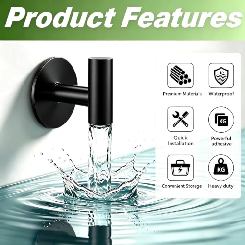 Image of Self-Adhesive Coat Hooks, Stainless Steel Heavy Duty Wall Hooks, Towel Hooks for Hanging Robes, Aprons, Coats and Hats in Bathrooms,Kitchens and Hotels(2 Pack, Black)