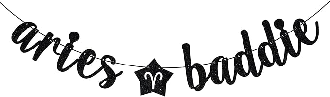 Zatain Aries Baddie Banner, Aries Happy Birthday Decor, 12 Constellation Zodiac Aries Themed Birthday Party Decorations for Boys and Girls, Black Glitter