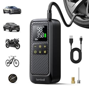 Lamicall Car Tyre Inflator Air Compressor - [5x Faster Inflation] Portable Air Pump with Digital Pressure Gauge & LED Light, 150PSI Electric Tyre Pump with Auto Shutoff for Car, Motorcycle, Bike, Ball