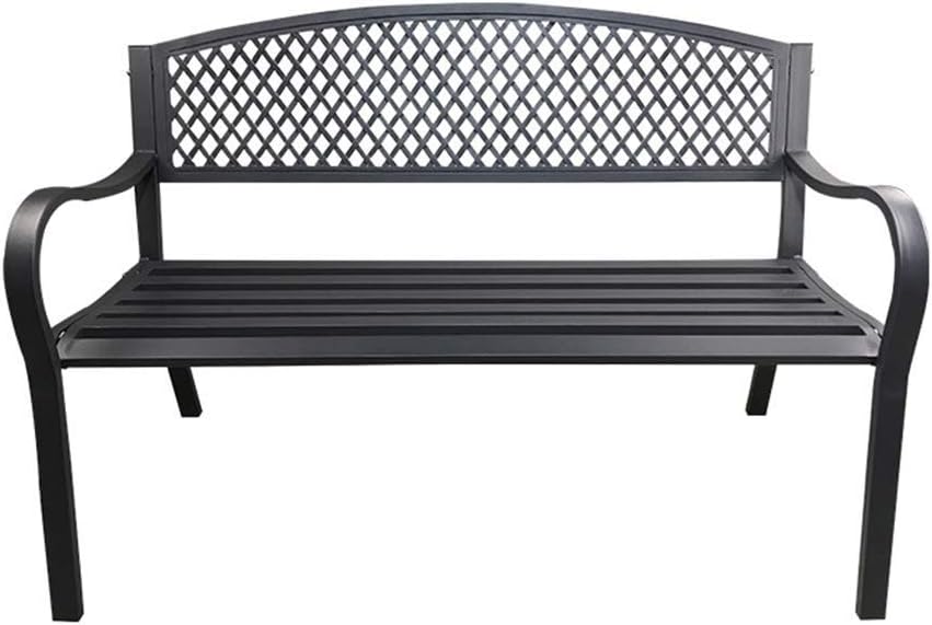 Asiento de banco de jardín Banco de jardín para terraza Banco de exterior, Tumbona de porche impermeable y resistente a la corrosión, Banco de metal para jardín con reposabrazos y respaldo, Capac