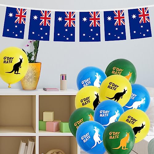 Jc.upin 5M Australian Flag Bunting Banner by 20 Pcs Small Flags, 18Pcs Kangaroo Balloons Australia Day and Silvery Grey Ribbons for Party Decorations, Baby Shower Birthday