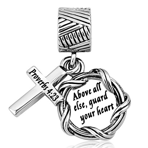 LilyJewelry Above All Else, Guard Your Heart Bible Dangle Charm Christian Keep Faith Cross Beads for Bracelets