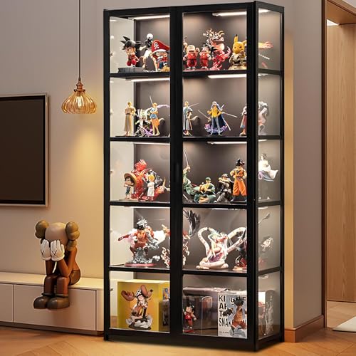 llekondkf Fünf Stockwerke Vitrine aus Acrylglas, Glastür, Acryl Vitrine, Glastür Schrank, Glas Vitrinenschrank, Bücherschrank mit Türen, für Wohnzimmer Schlafzimmer Büro (Schwarze Doppeltürversion) llekondkf Fünf Stockwerke Vitrine aus Acrylglas, Glastür, Acryl Vitrine, Glastür Schrank, Glas Vitrinenschrank, Bücherschrank mit Türen, für Wohnzimmer Schlafzimmer Büro (Schwarze Doppeltürversion)