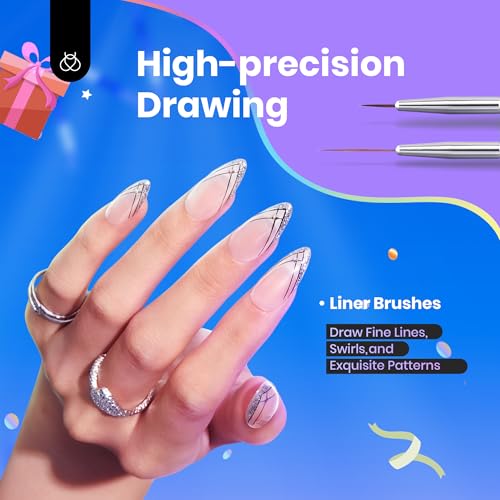 Beetles Gel Polish Nail Art Brushes, 6 Pcs Fingernail Art Design Pens, Wood Alloy Handle, Dotting Pen Clean Up Liner French Nail Brush Set, DIY Manicure Tools Gift for Women - Image 5