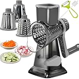 Dachenus Cheese Grater Rotary Cheese Grater,Versatile Cheese Shredder,Blades for Shredding, Grating, Slicing,Cheese Shredder with Suction Base and Cleaning Brush Kitchen Gift (gray)