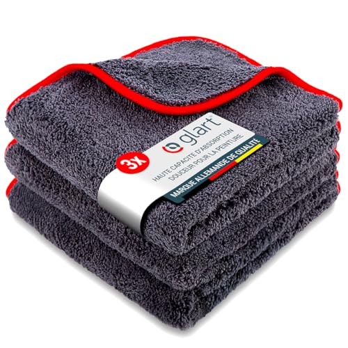 Glart 443TP Lot de 3 Chiffons Microfibre Voiture, Super Absorbant Chiffons de Polissage, Polyvalents pour Motocyclette et Machine à Polir Les Voitures, 40x40...