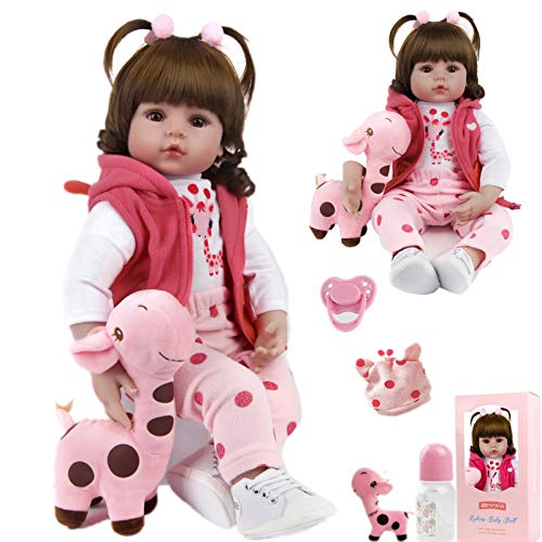ZIYIUI 18 Pouces 48cm Poupée Bébé Reborn Fille Silicone Souple Vinyle Vrai Vie Réaliste Fait Main Nouveau-né Jouet Sucette Aimantée Cadeaux de Noël Reborn Toddler (1)