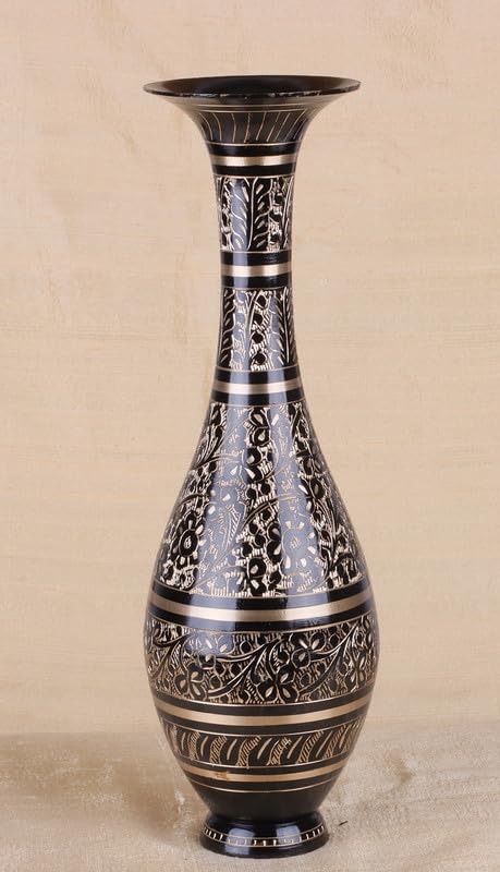 Image of Cottage Handcrafted Brass Saras Flower Vase for Home and Office Decor, 12 Inch (Black)