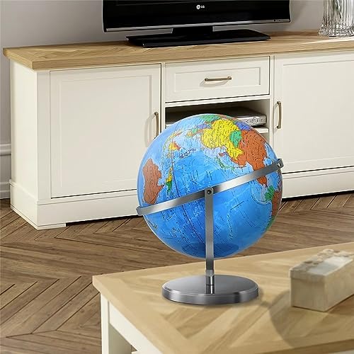 image for BSHAPPLUS 13in World Globe with Stainless Steel Stand 720 Rotating, Wa