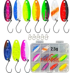 Paradox Fishing forel ass Set 10 Spoons 2,5 g trout spoons met doos en 5 Snaps forel lokaas set voor forellen vissen forellen knipperlichten – Spoons forel