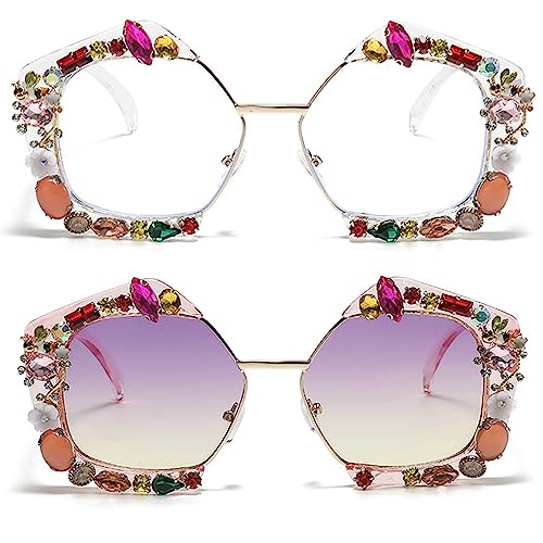 Rhinestone Sunglasses Women Fashion Oversized bling Diamond Shades Eyewear Semi Metal Frame Irregular Sun Glasses