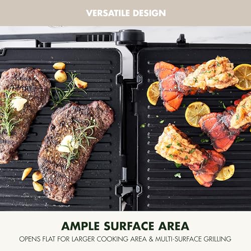 GreenPan Elite 7-in-1 Multi-Function Contact Grill & Griddle, Healthy Ceramic Nonstick, Grill & Waffle Plates, Adjustable Shade & Shear, Closed Press/Open Flat Surface, PFAS-Free, Cream White