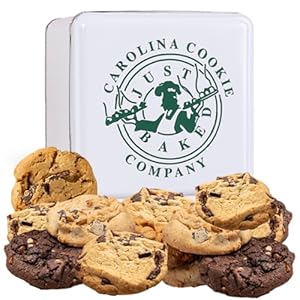 Fresh Baked Gourmet Cookie Gift Tin by Carolina Cookie Company, Cookie Gifts, Handmade to Order, No Preservatives, Never Frozen, Shipped & Delivered, Assorted Cookies for Christmas, Birthdays, Gift-Giving, Corporate Gift, Fresh Cookie Delivery: 12 Count