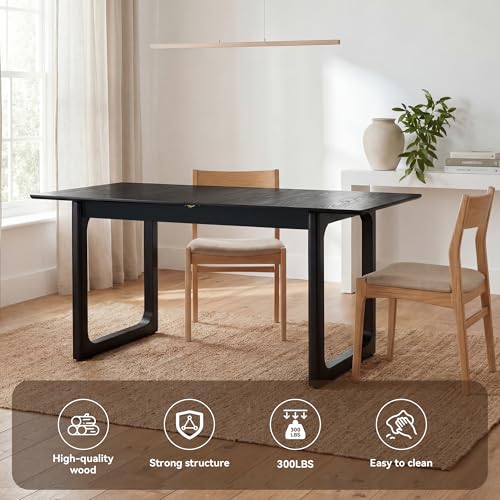 Image of HNY Extendable Wood Dining Table for 4-8, 71 inch Inch Modern Rectangular Kitchen Tables with Wooden Base Farmhouse Dinner Table for Dining Room, Living Room, Home, Black