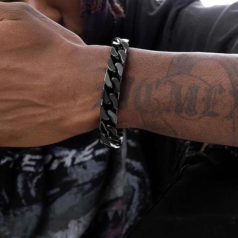 Cuban Link Bracelet for Men, 12mm Ceramic Cuban Bracelet,Black Bracelet for Men,Jewelry Gifts for Him - Image 3