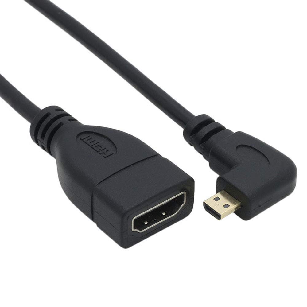 ViViSunハイスピードHDMI(メス)to Micro HDMI(オス) ９０°Ｌ型 マイクロHDMI変換ケーブル タイプD to タイプA 金メッキコネクタ搭載延長ケーブル（0.15m黒，右L）